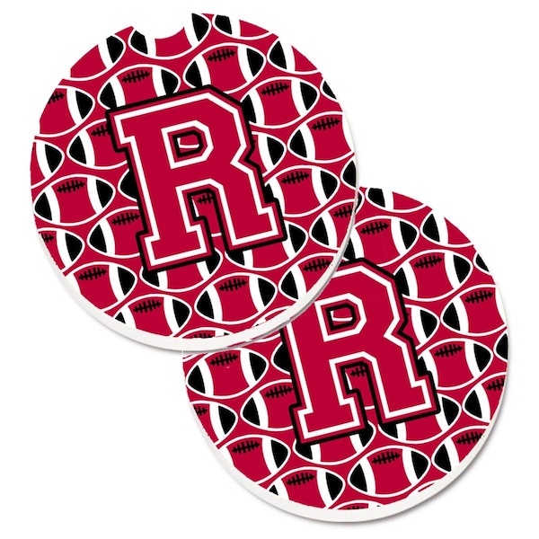 Carolines Treasures Letter R Football Crimson and White Set of 2 Cup Holder Car Coaster CJ1079-RCARC - main
